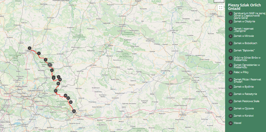 Szlak Orlich Gniazd mapa /źródło: www.orlegniazda.pl 