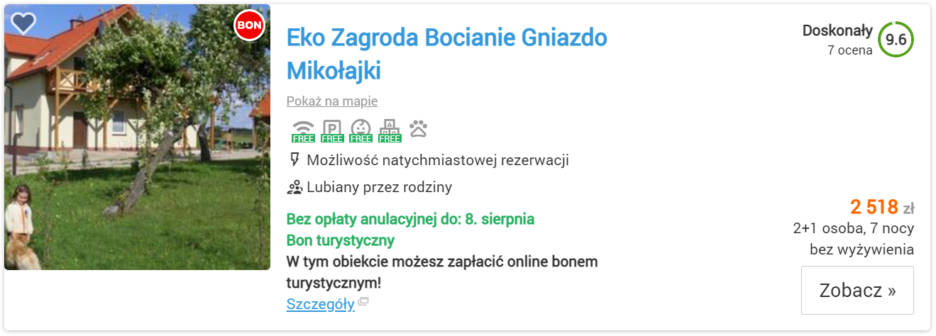 Mazury - oferta Eko Zagroda Bocianie Gniazdo