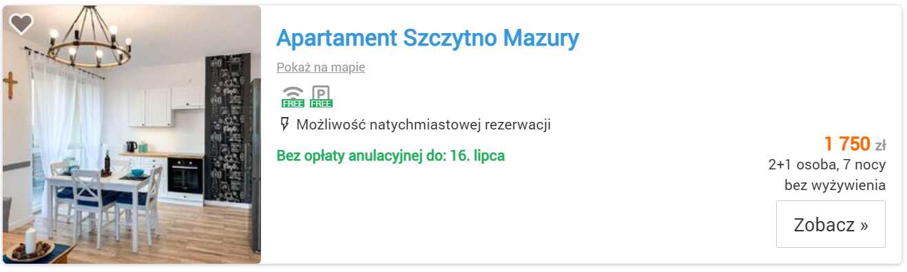 Mazury - oferta Apartament Szczytno