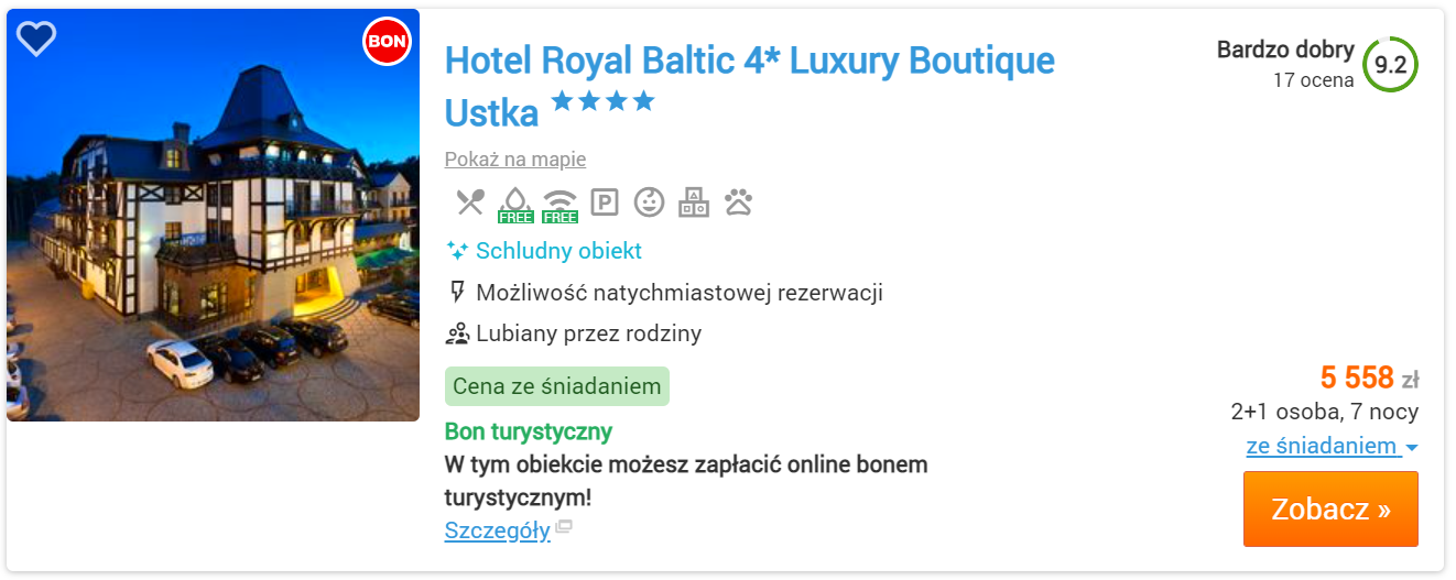 Bon turystyczny - oferta Hotel Royal Baltic